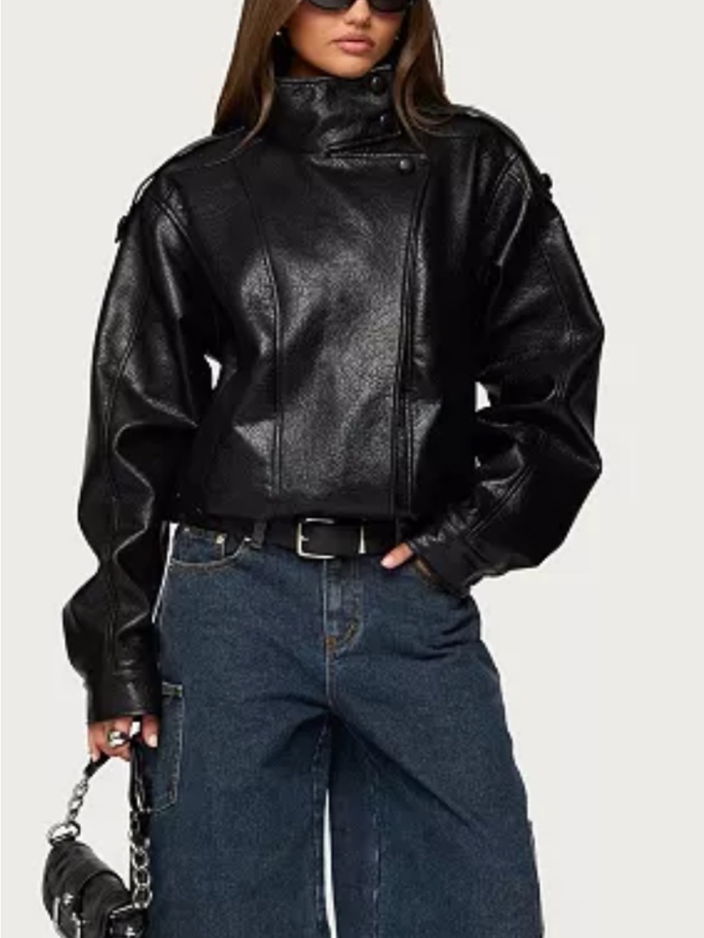Women's High Neck Oversized Faux Leather Jacket Medium NWOT